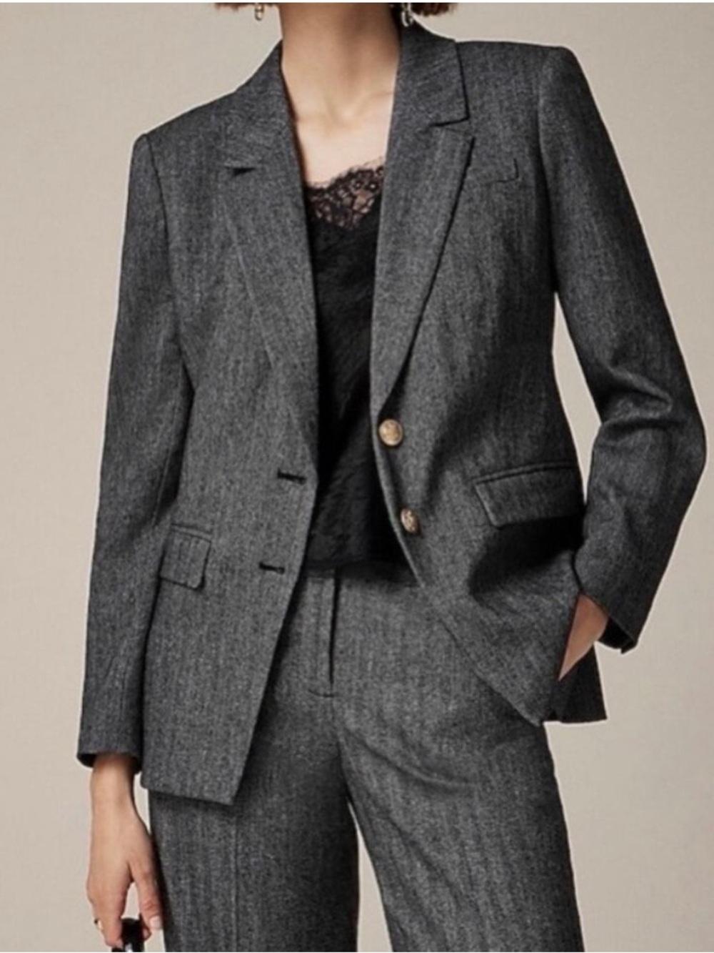J.Crew Madelyn Herringbone Wool Blend Blazer Gold Buttons Gray Women’s Size 6T
